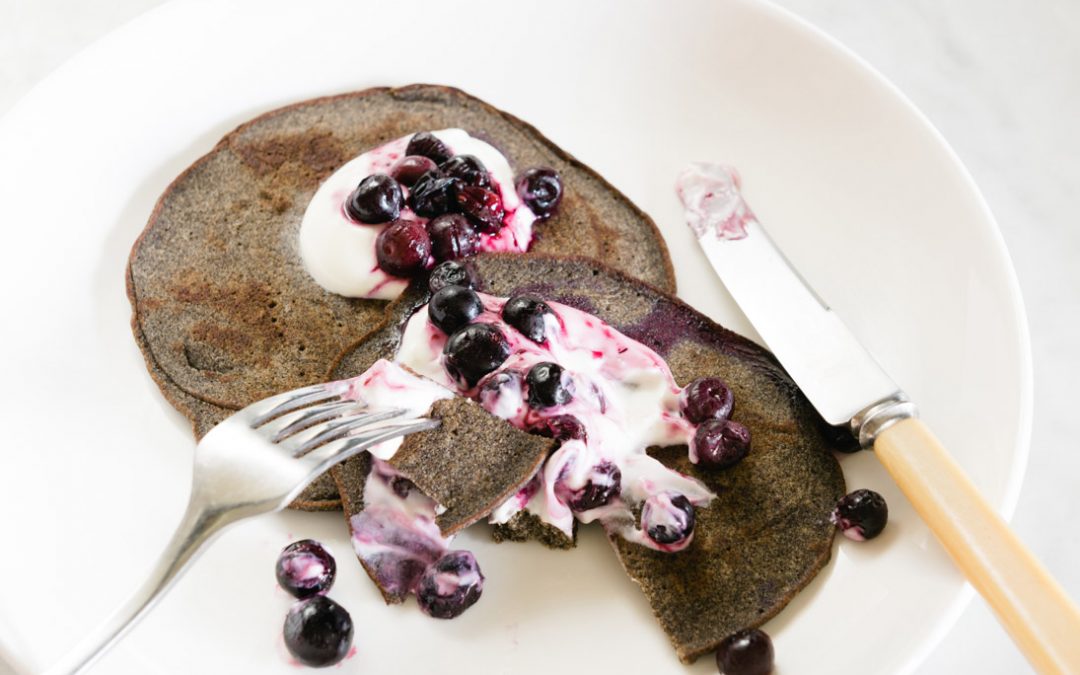 Buckwheat Pancakes w Banana & Blueberries