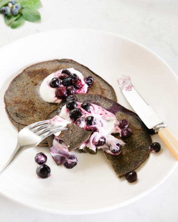 Buckwheat Pancakes w Banana & Blueberries